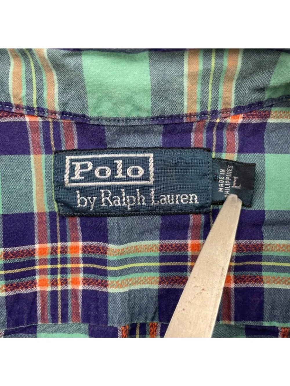 Polo Ralph Lauren Men's 100% Cotton Work Shirt Teal/Blue Plaid • Large